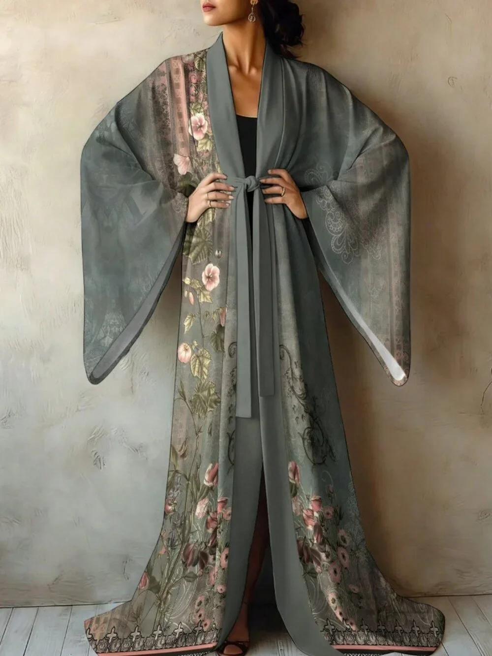 White Elegant Women's Soft Floral Print Sleep Robe